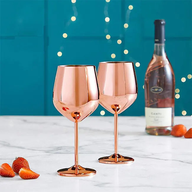 Stainless Steel Copper Finish Stemmed Wine Glasses