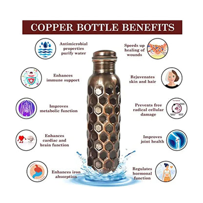 Diamond Cut Antique Design - 100% Pure Copper Water Bottle