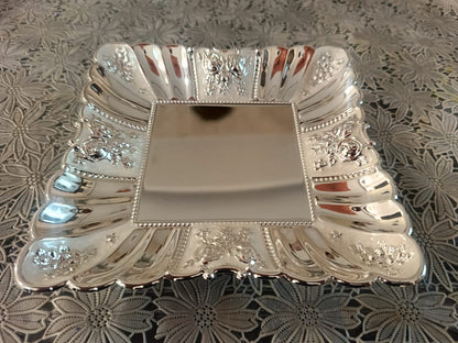 Premium German Silver Meenakari Decorative Tray – Square Serving Tray for Dry Fruits, Pooja & Festive Gifting