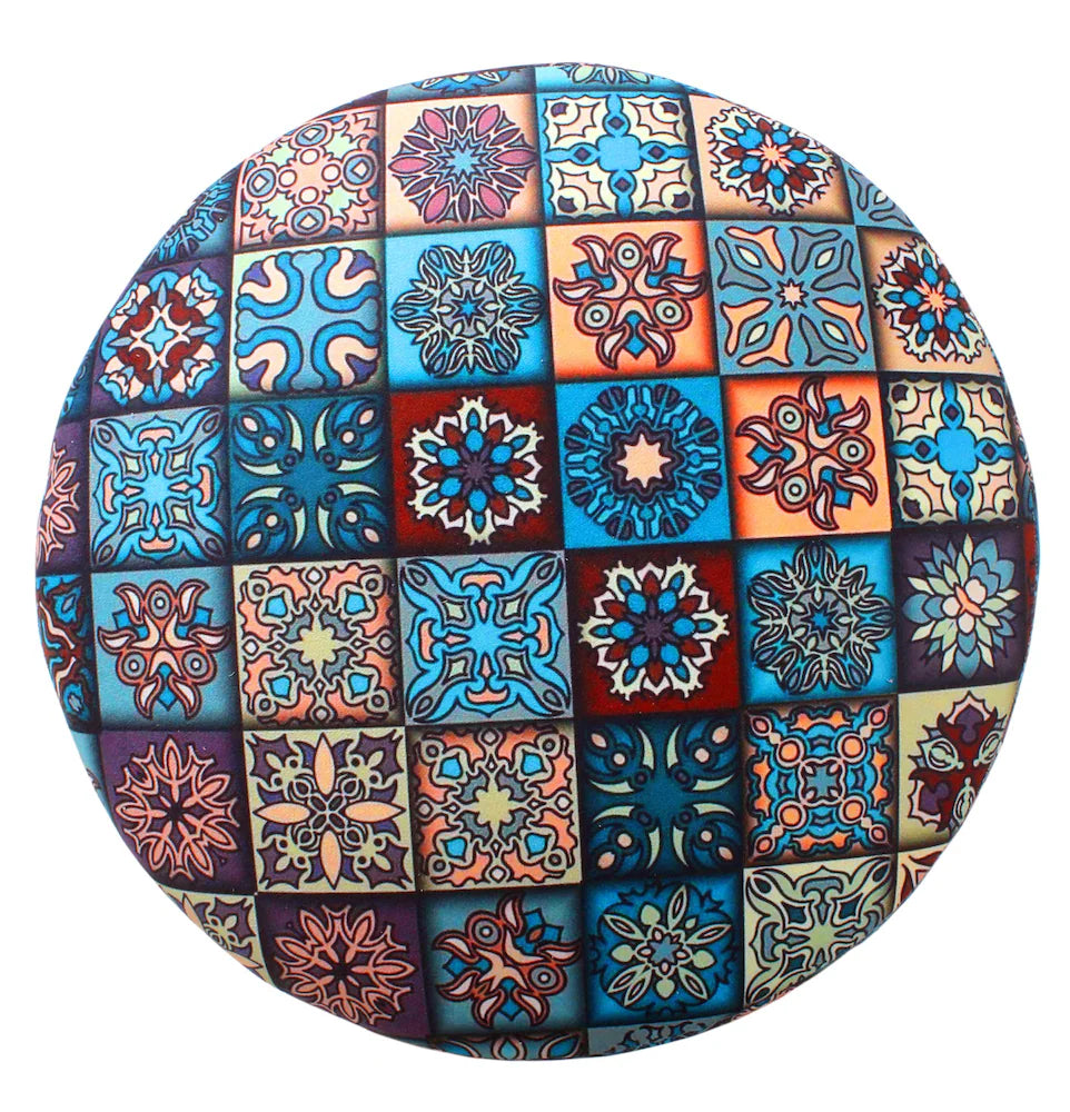 Printed Pouffe Sitting Stool for Living Room & Office | Puffy Foam Footrest Pouf – 16×16×17 Inches, Blue, single