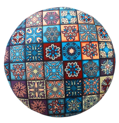 Printed Pouffe Sitting Stool for Living Room & Office | Puffy Foam Footrest Pouf – 16×16×17 Inches, Blue, single