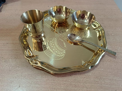 Premium Brass Bhog Thali Set for Pooja & Prasad Offering | Traditional Brass Pooja Thali
