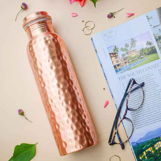 Hammered Design - 100% Pure Copper Water Bottle - JAIN ART VILLA