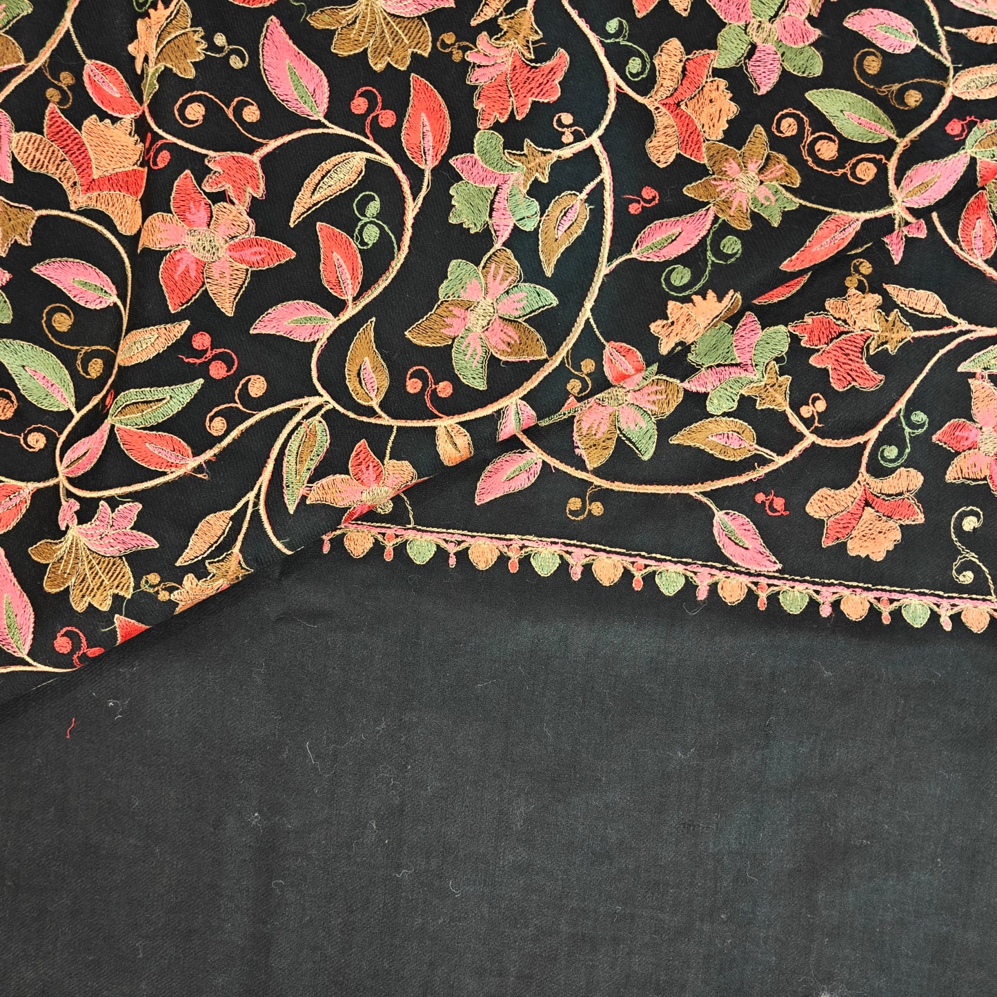 Premium Black Floral Embroidered Pashmina Shawl for Women | Kashmiri Style Winter Wrap | Soft Warm Luxury Shawl