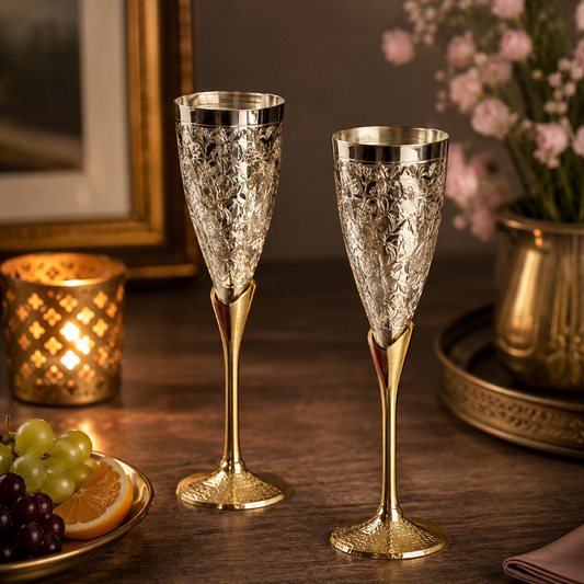 Hand Engraved German Silver Wine Glass Set with Gift Box