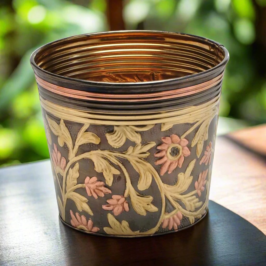 Floral Themed Brass Planter