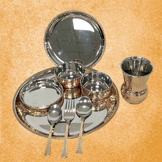 Copper Steel Dinner Set with Matka Glass - JAIN ART VILLA
