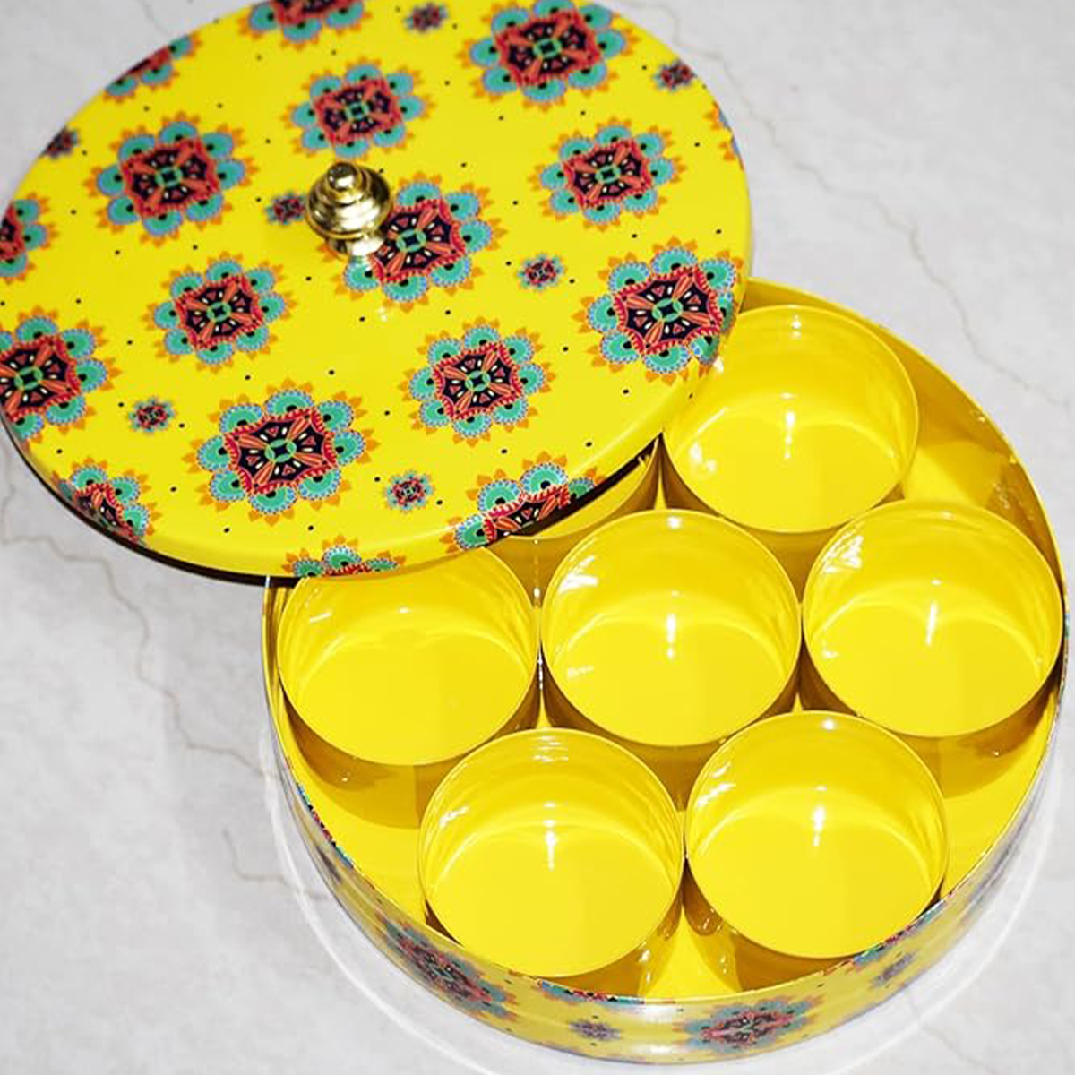 Multicolor Enamel - Coated Metal Masala Box