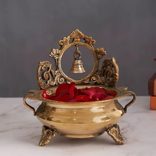 Pure Brass Ethnic Carved - Bell Design Urli Bowl