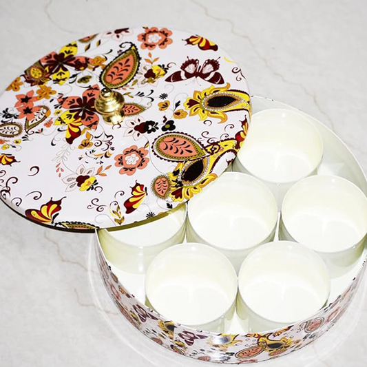 White Print Enamel - Coated Metal Masala Box