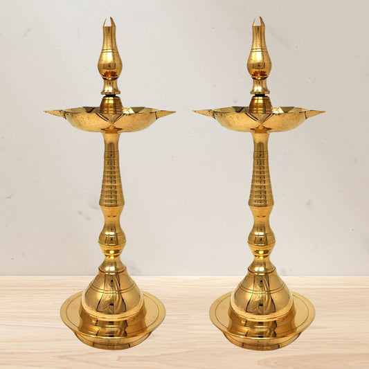 Brass Fancy Kerala / Kuthu / Vilakku Akhand Diya Oil Lamp - 6inch