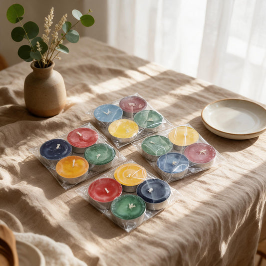 Assorted Colour Tealight Candles – Pack of 16 | Coloured Wax Tea Lights for Diwali, Pooja, Diya Décor & Gifting