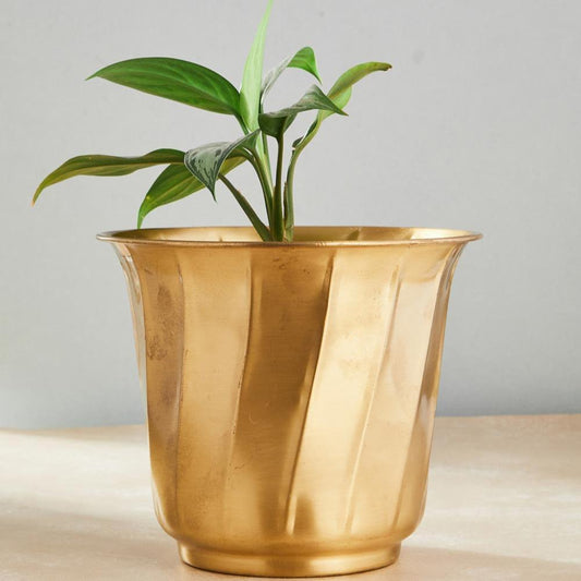 Brass Mandar Shaped Table Planter - 10inch