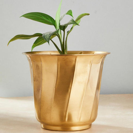 Brass Mandar Shaped Table Planter - 7inch