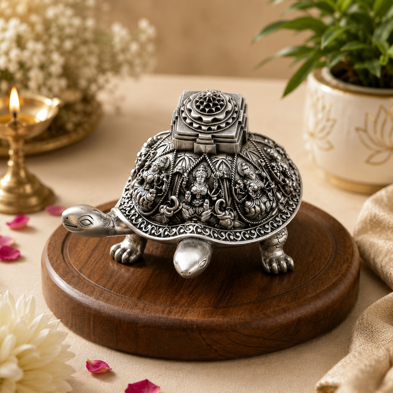 999 Silver Tortoise with Shree Yantra | Vastu Feng Shui Decor for Home & Office - 2.5 inch