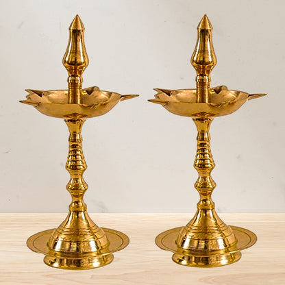 Brass Kerala Akhand Jyoti Diya Oil Lamp Stand - 8 inch