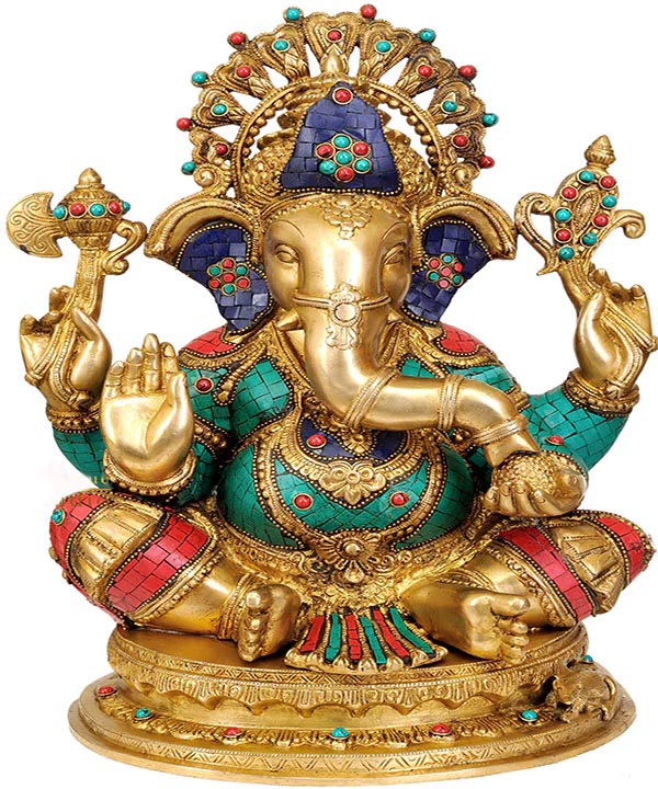 Indian Handemade Brass Statue Lord Shri Ganesha With Base 20″