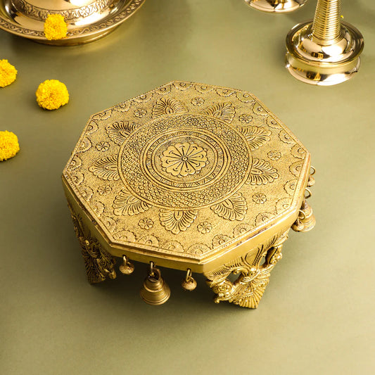 BRASS CHOWKI WITH BELLS (5 INCH)