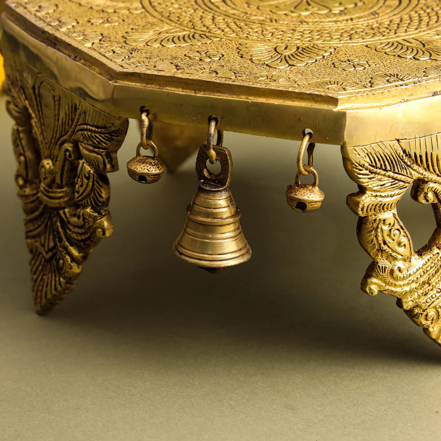 BRASS CHOWKI WITH BELLS (5 INCH)