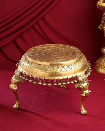 BRASS STOOL WITH HANGING BELLS (9 INCH)