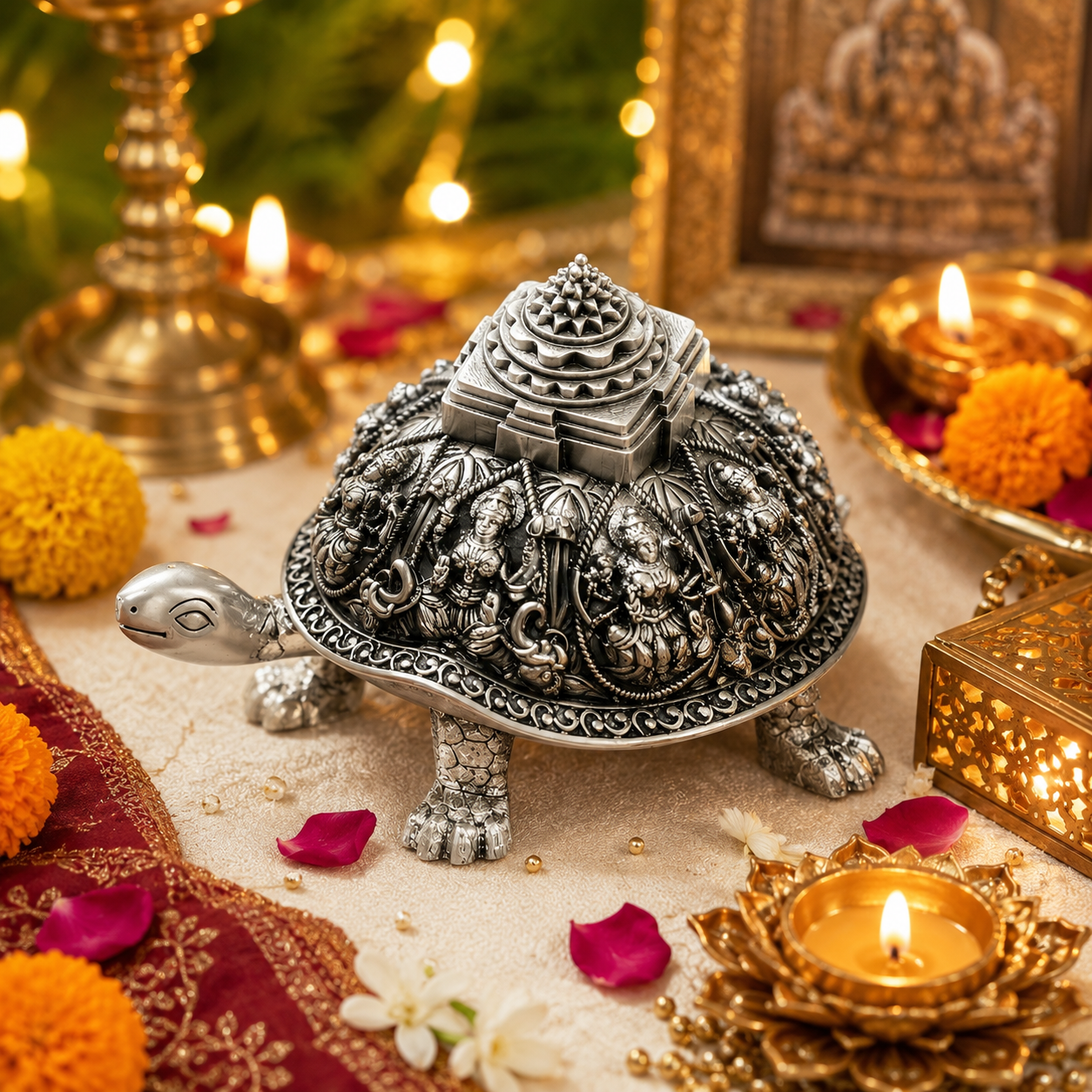 999 Silver Tortoise with Shree Yantra | Vastu Feng Shui Decor for Home & Office - 2.5 inch