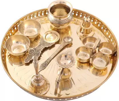 Brass Puja Thali Set With Multiple Items