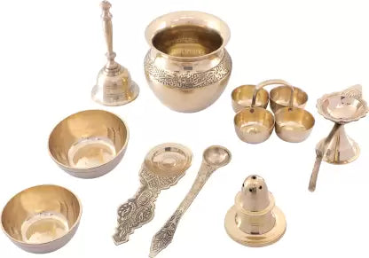 Brass Puja Thali Set With Multiple Items