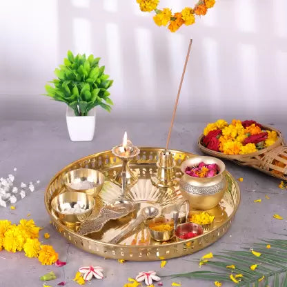 Brass Puja Thali Set With Multiple Items