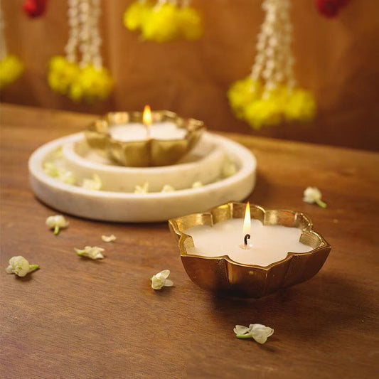 Flower Shaped Golden colored Aluminum Candle