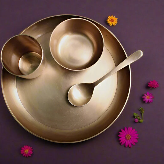 Kansa Dinner Set Antique Bronze Finish Mini Thali Set - JAIN ART VILLA