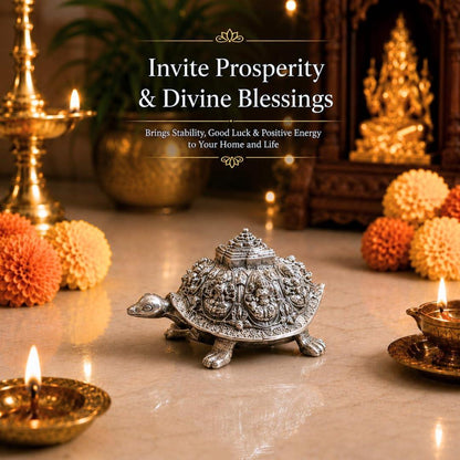 999 Silver Tortoise with Shree Yantra | Vastu Feng Shui Decor for Home & Office - 2.5 inch