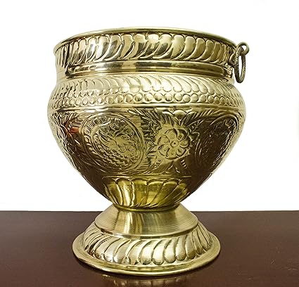 Tangerine Brass Embossed Planter - 10inch