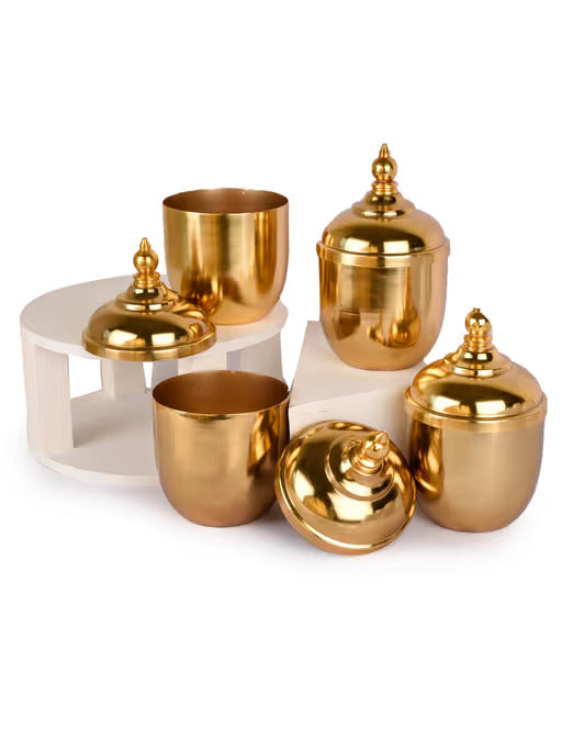 Golden Brass Jars with Mirror Tray