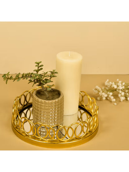 Golden Brass Jars with Mirror Tray