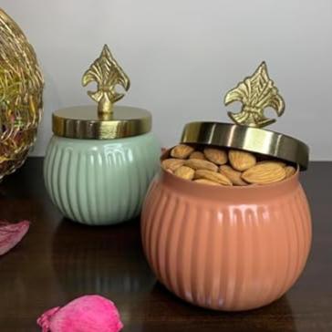 Metal Jars with Vintage Lids