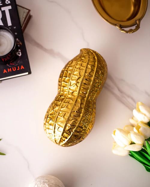 JAIN ART VILLA Peanut-Shaped Dry Fruit Platter, Gold Finish, Brass Serving Bowl, Decorative Snack Tray, Medium