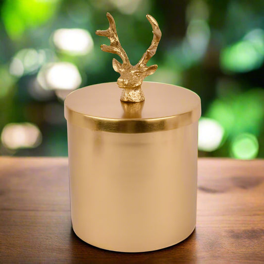 Golden Brass Jar with Reindeer Lid