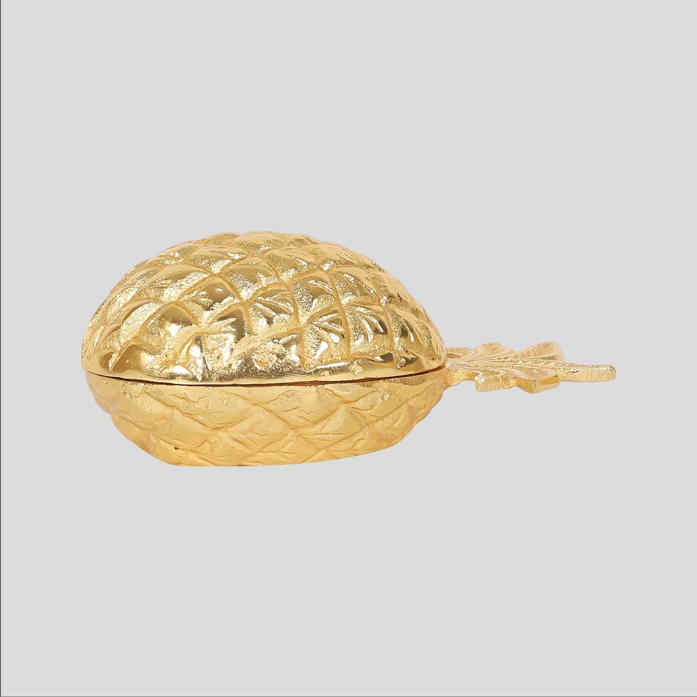 JAIN ART VILLA Pineapple-Shaped Dry Fruit Bowl, Gold Finish Brass Serving Platter, Decorative Snack Tray