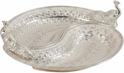 German Silver Peacock Serving Platter for Dry Fruits, Sweets, Chocolates & Festive Home Décor | Premium Decorative Gift Tray