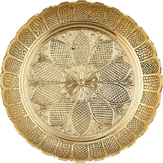 JAIN ART VILLA Brass Pooja Thali, Traditional Handcrafted Pital Aarti Plate for Home Temple, Religious Worship, Decorative Gift (10 Inch)