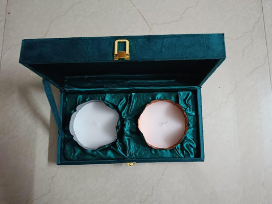 JAIN ART VILLA Lotus-Shaped Decorative Candles, Set of 2 with Velvet Gift Box, Teal
