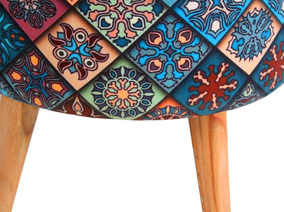 Printed Pouffe Sitting Stool for Living Room & Office | Puffy Foam Footrest Pouf – 16×16×17 Inches, Blue, single