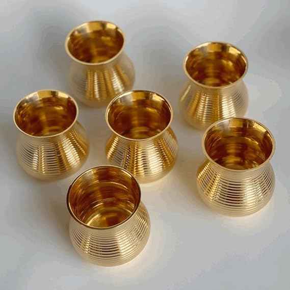 Jain Art Villa Brass Matki Glass /Tumbler/Glass – Pooja Lota/Brass Water Pot  3 incg