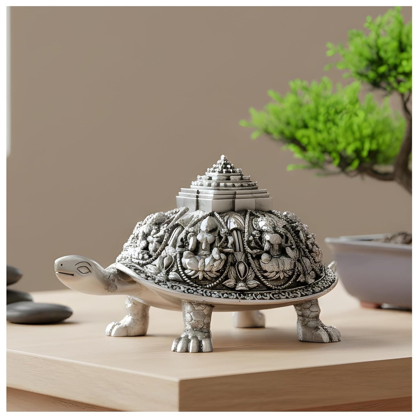999 Silver Tortoise with Shree Yantra | Vastu Feng Shui Decor for Home & Office - 2.5 inch
