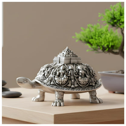 999 Silver Tortoise with Shree Yantra | Vastu Feng Shui Decor for Home & Office - 2.5 inch