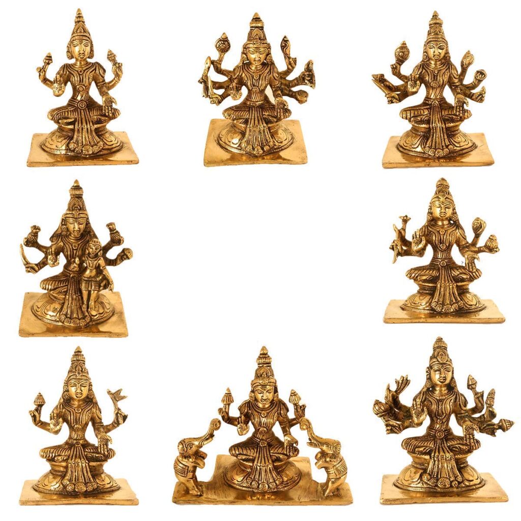 Brass Ashtalakshmi Statues Set | 8-Piece Idols