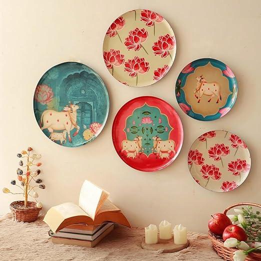 Pastel Multicolor Pichwai Iron Wall Art Plates - Set of 5