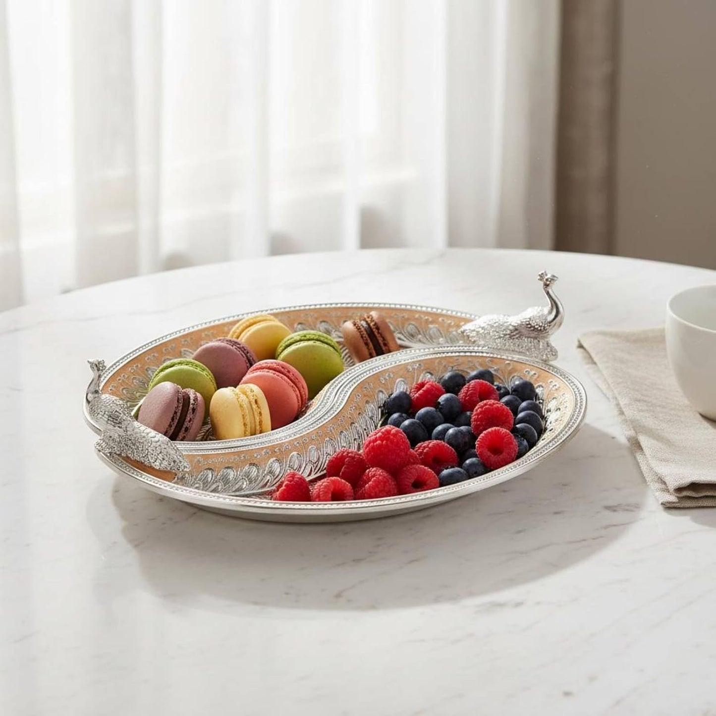 German Silver Peacock Serving Platter for Dry Fruits, Sweets, Chocolates & Festive Home Décor | Premium Decorative Gift Tray
