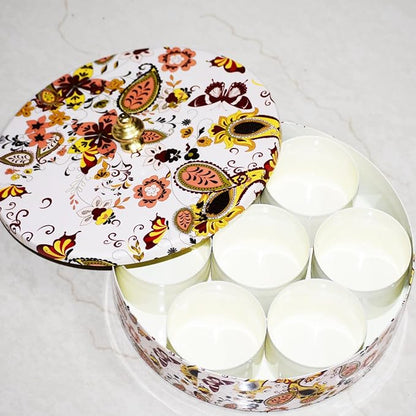 White Print Enamel - Coated Metal Masala Box