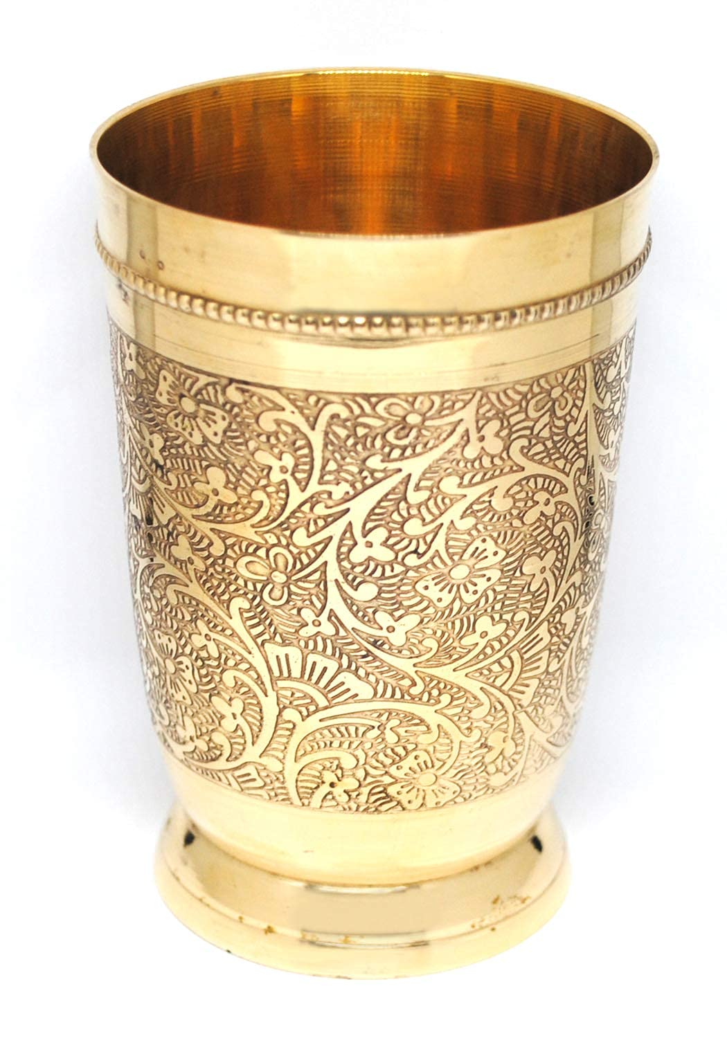 Brass Drinking Glass 250 ml | Floral Engraved Traditional Serving Tumbler for Home, Kitchen & Gifting